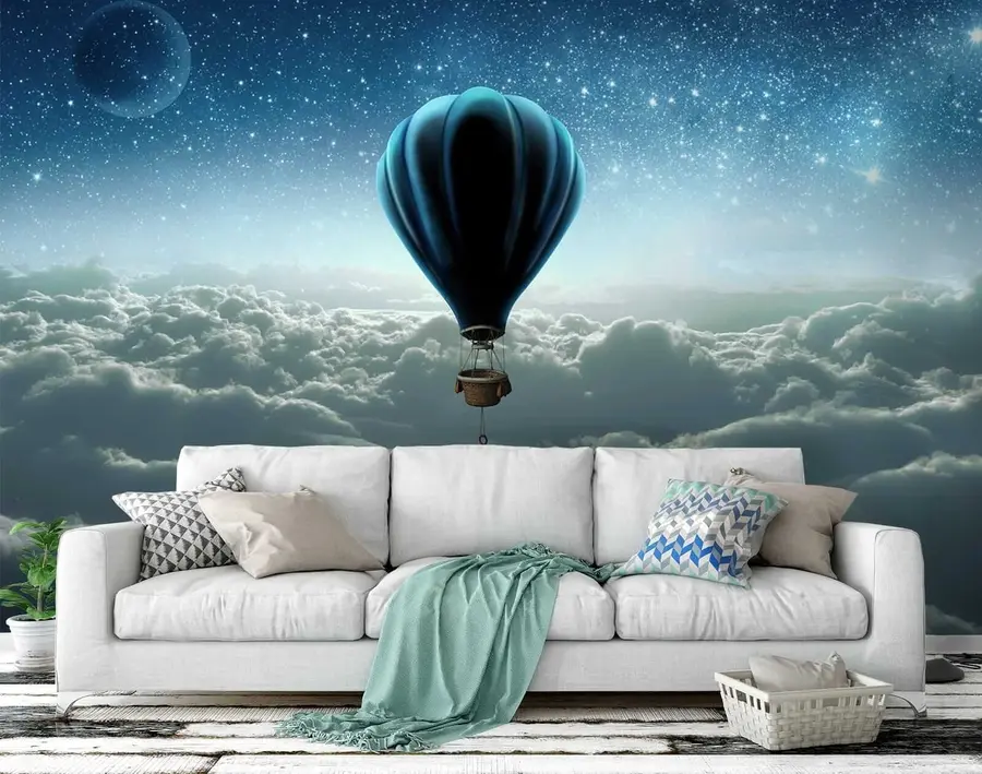 murales de pared Globo de aire caliente en el fondo del cielo nocturno u70538
