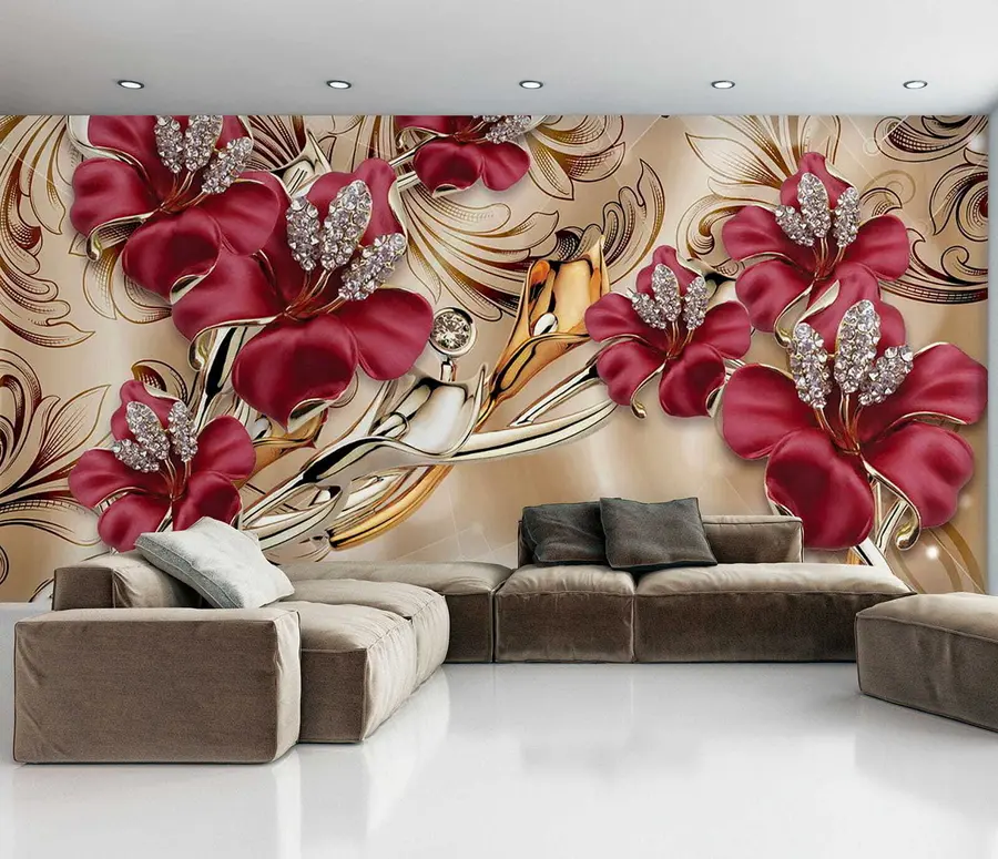 murales de pared Lirios rojos con efecto 3D u70604
