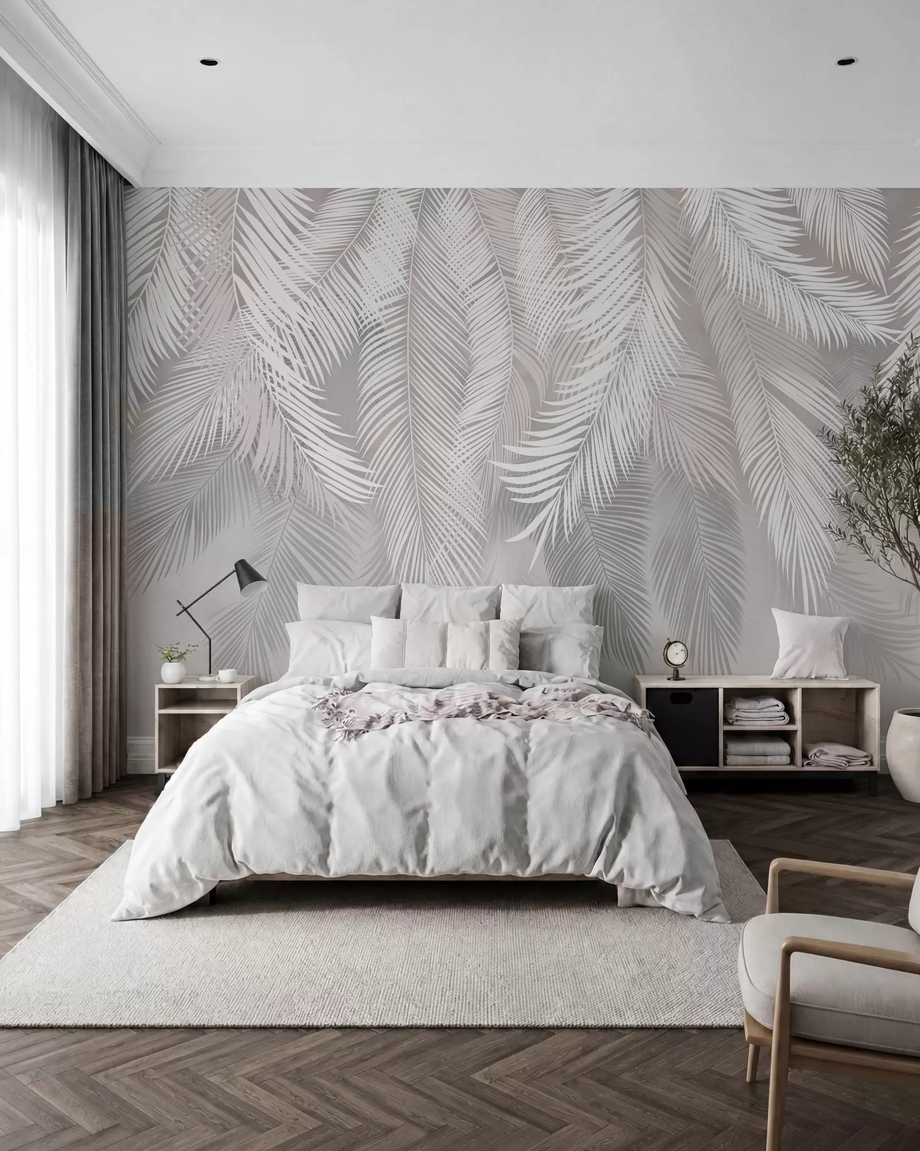 murales de pared Hojas de palma gris u48556