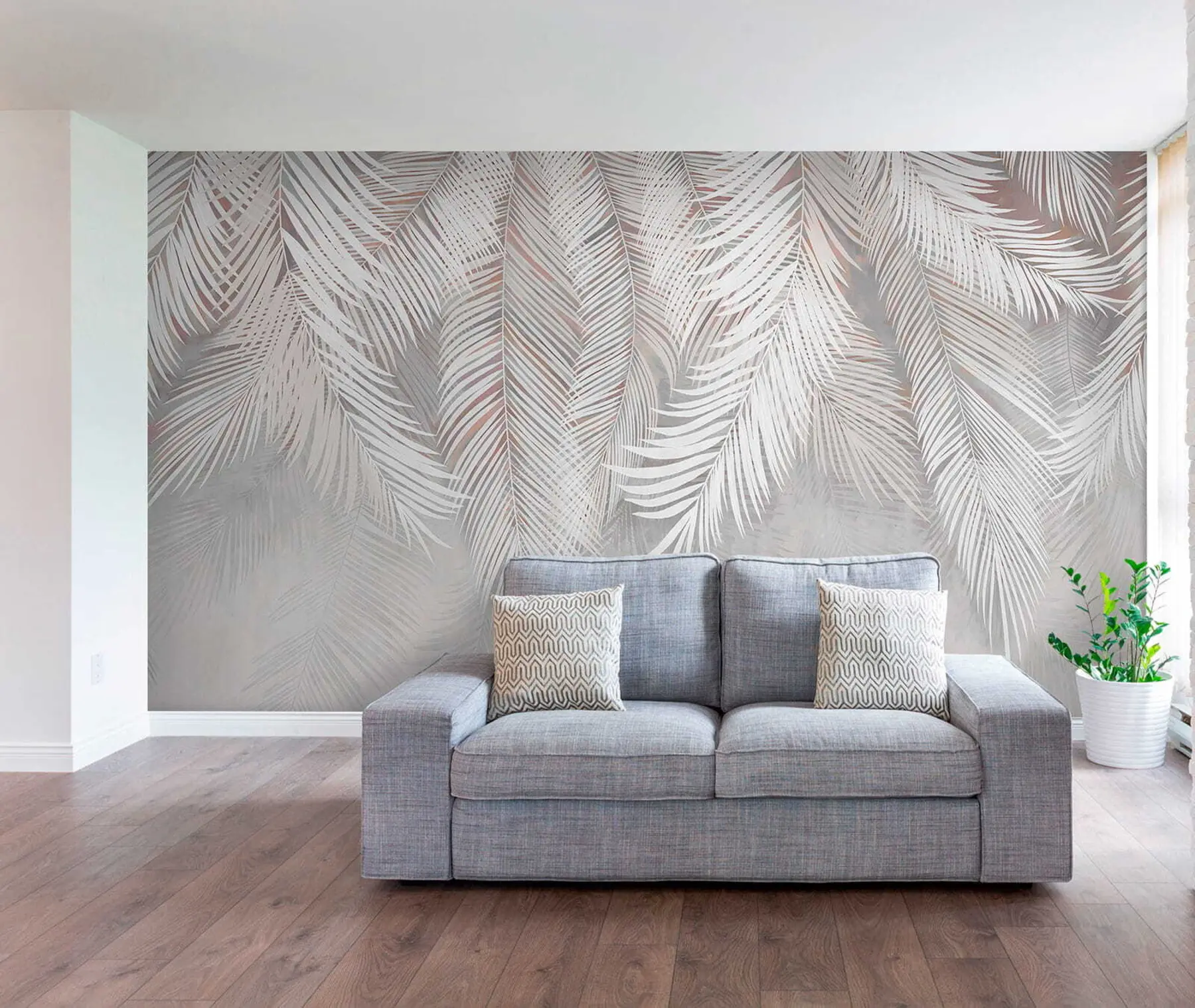 murales de pared Hojas de palma gris u48556