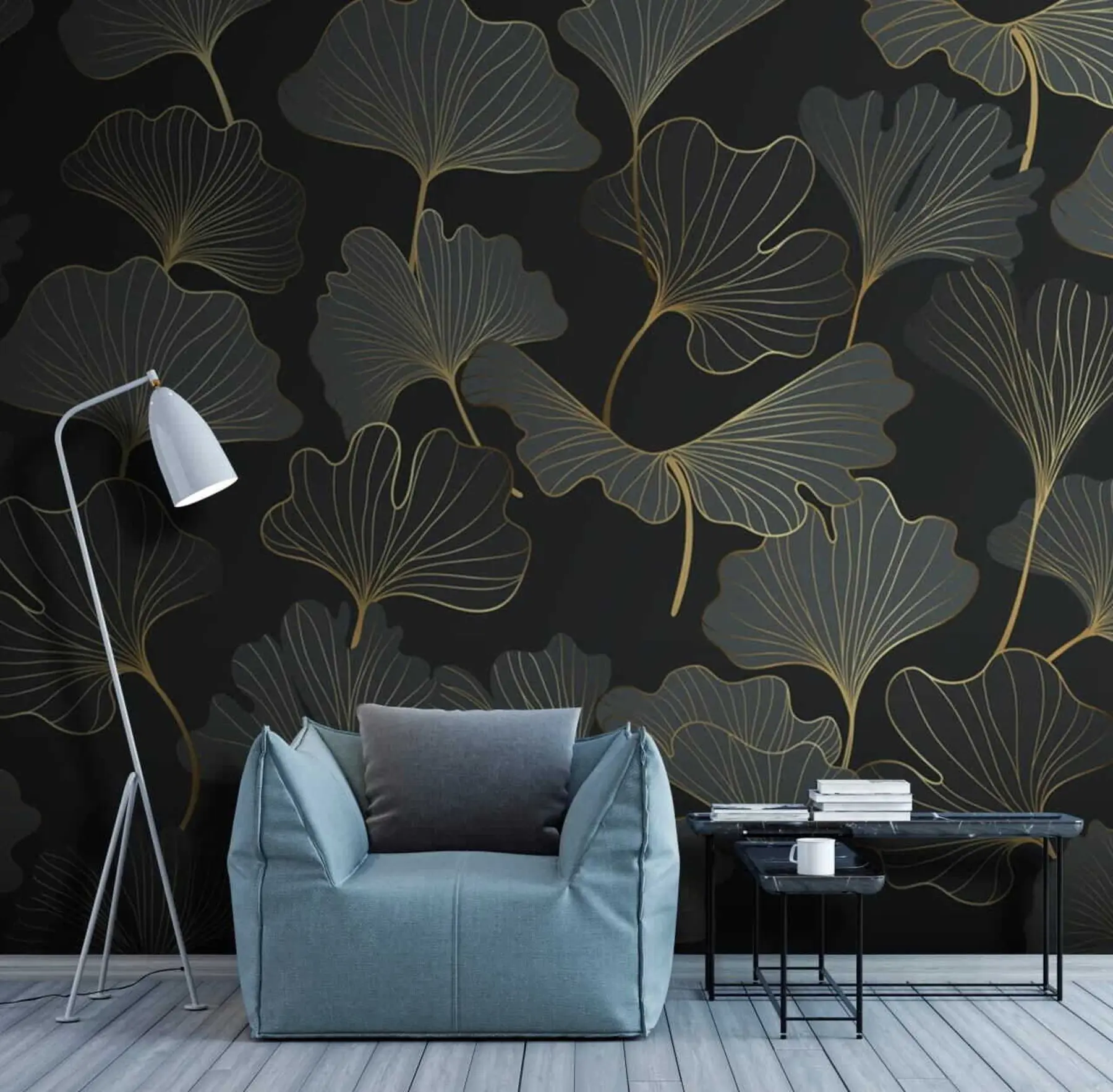 murales de pared Hojas de ginkgo en estilo art déco u53248