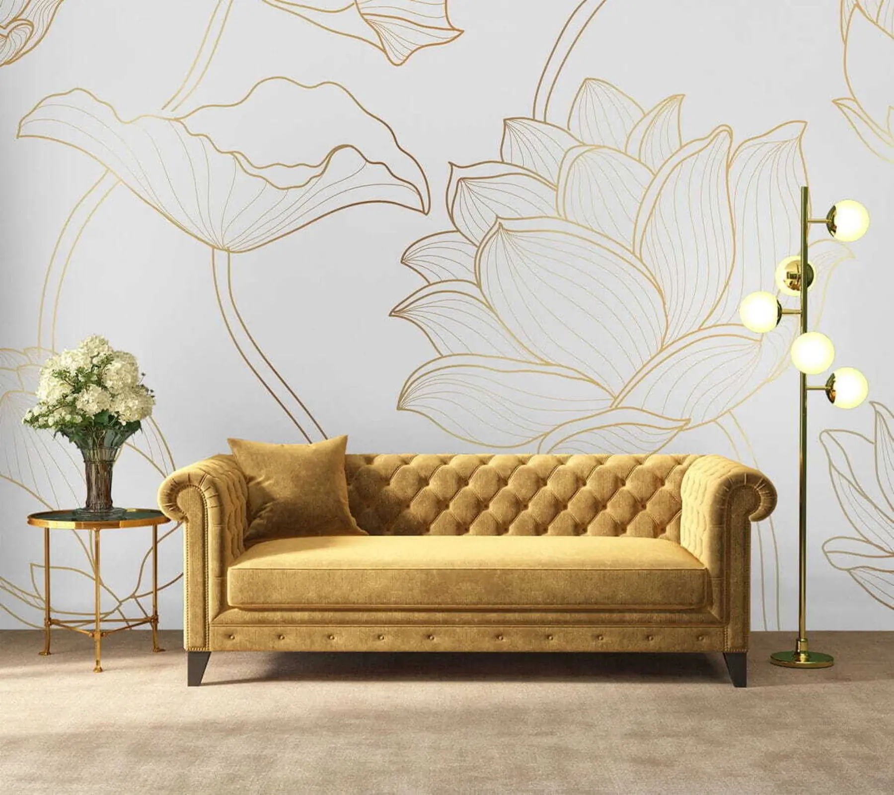 murales de pared Arte lineal del loto u58166