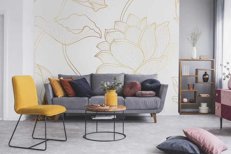 murales de pared Arte lineal del loto u58166