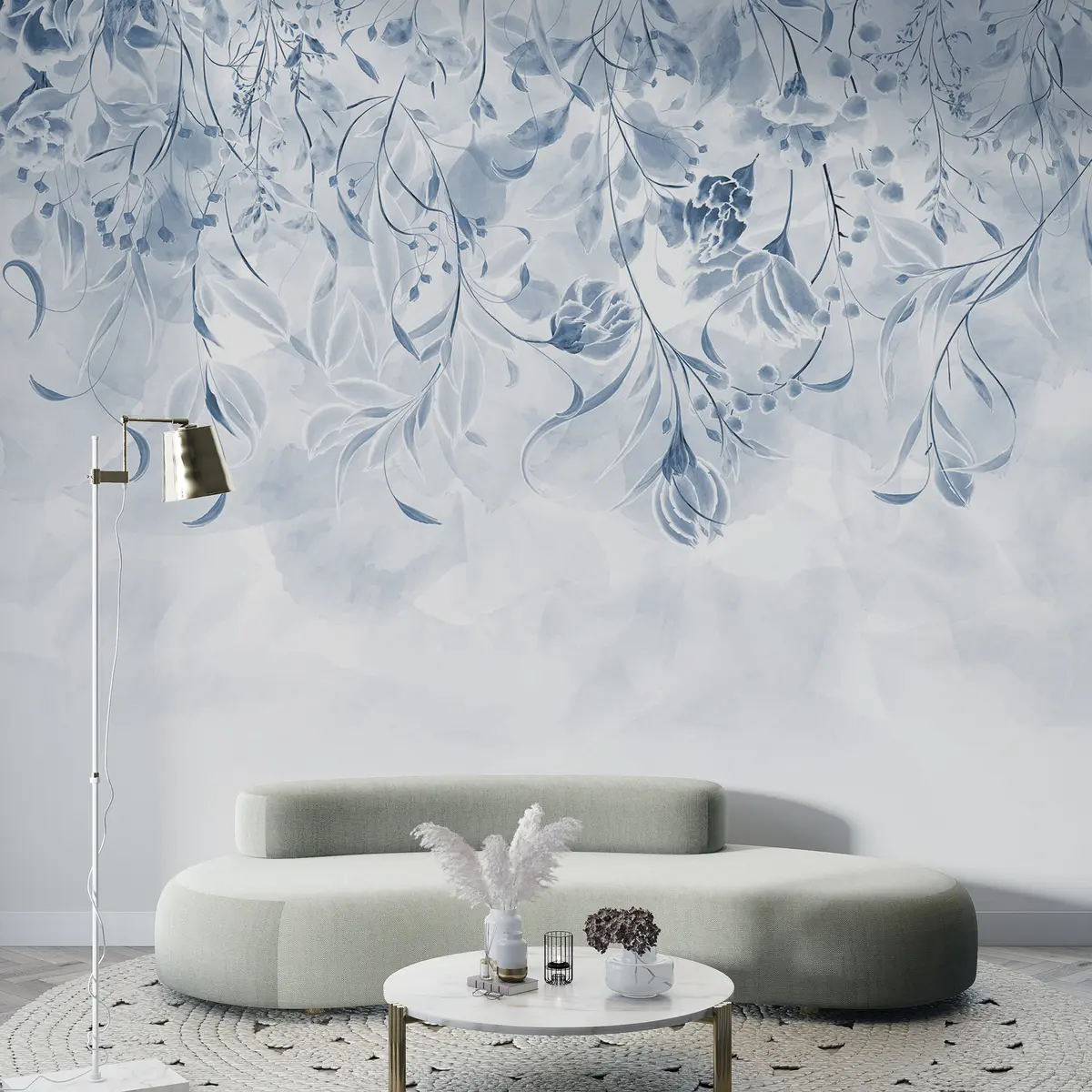 murales de pared Delicadas flores en azul w00072v1