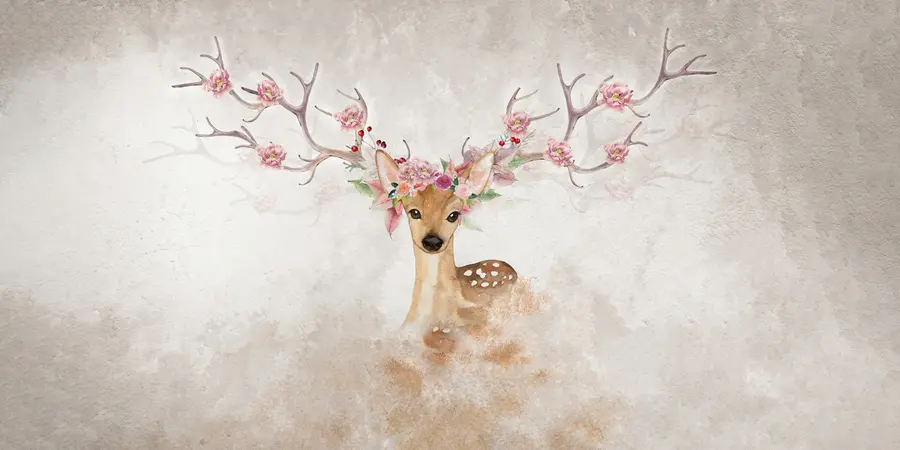 murales de pared Ciervos con flores en la cornamenta u04671d2