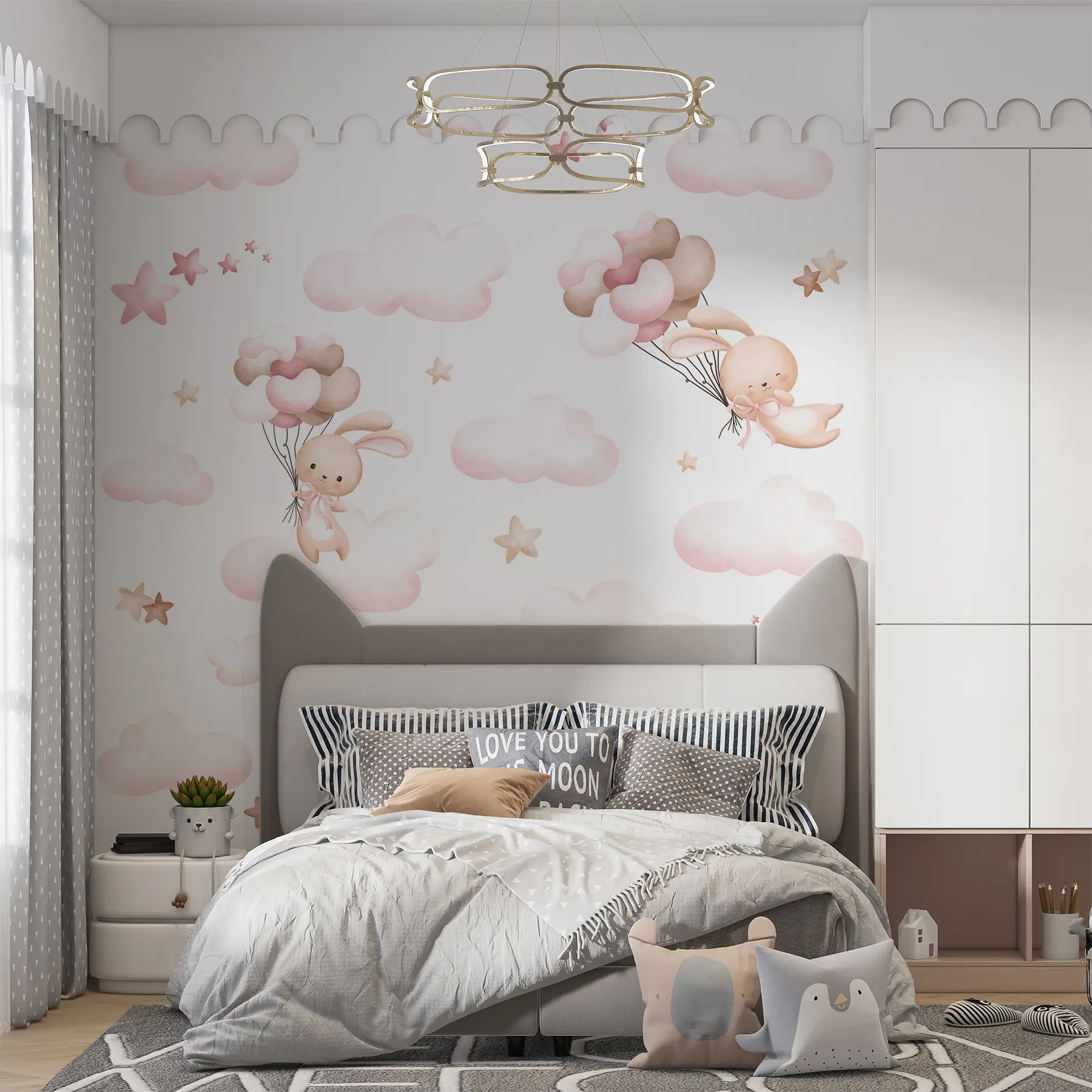murales de pared Conejitos en viaje en globo I u95399d1