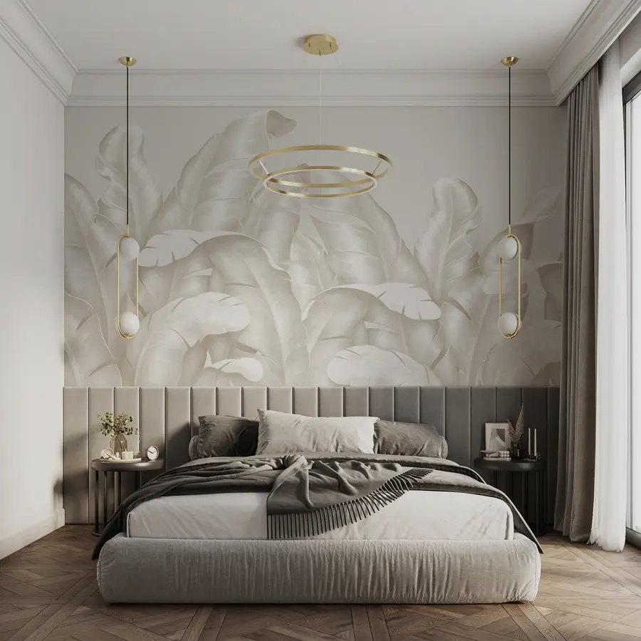 murales de pared Hojas grises clásicas w00019