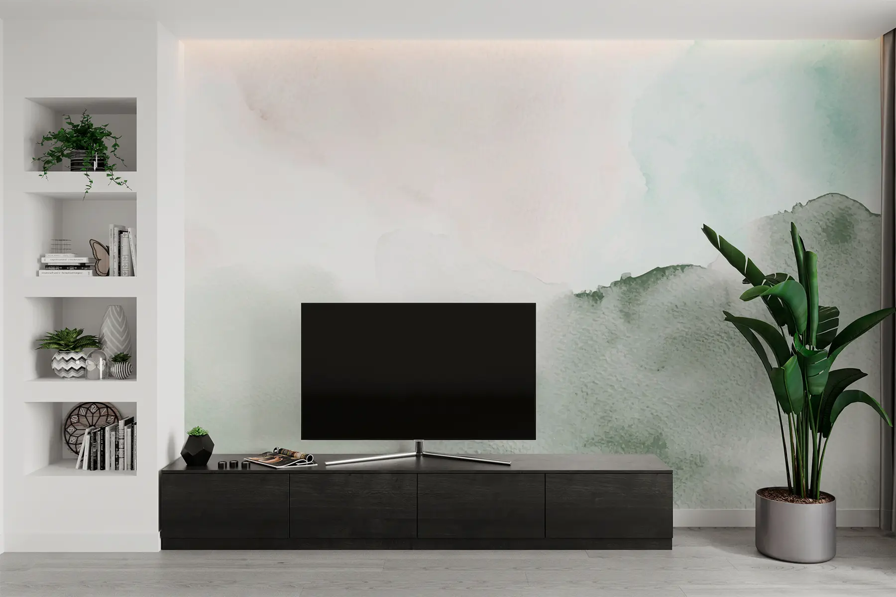 murales de pared Manchas de acuarela de moda decoración minimalismo verde w00376