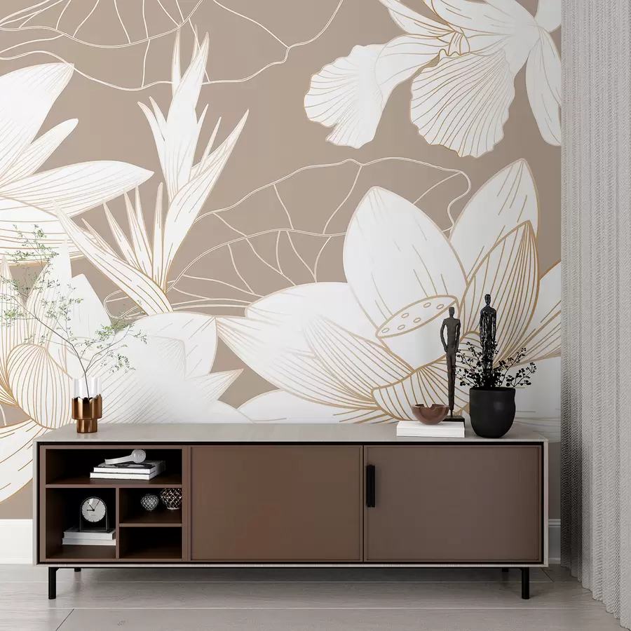 murales de pared Fondo beige flores tropicales w00323v3