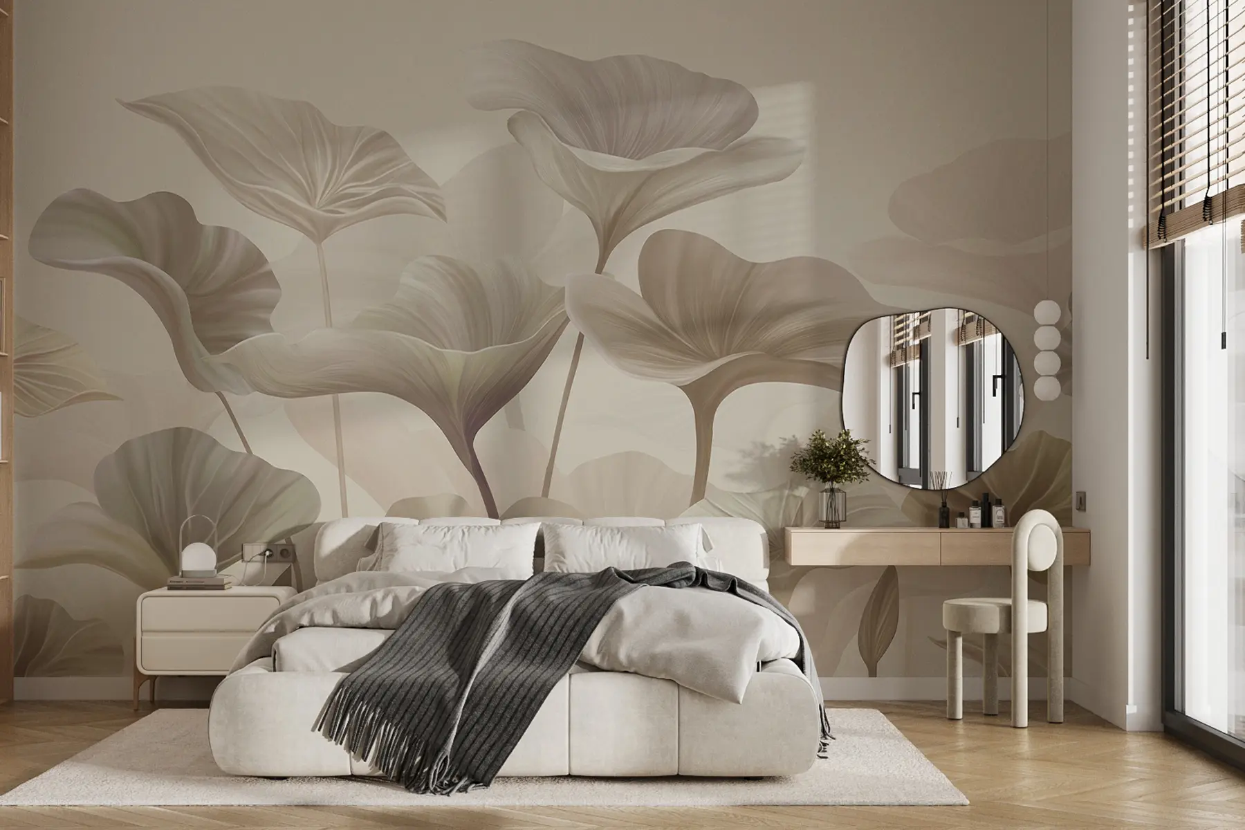 murales de pared Preciosas hojas grandes en color beige. w00385v3
