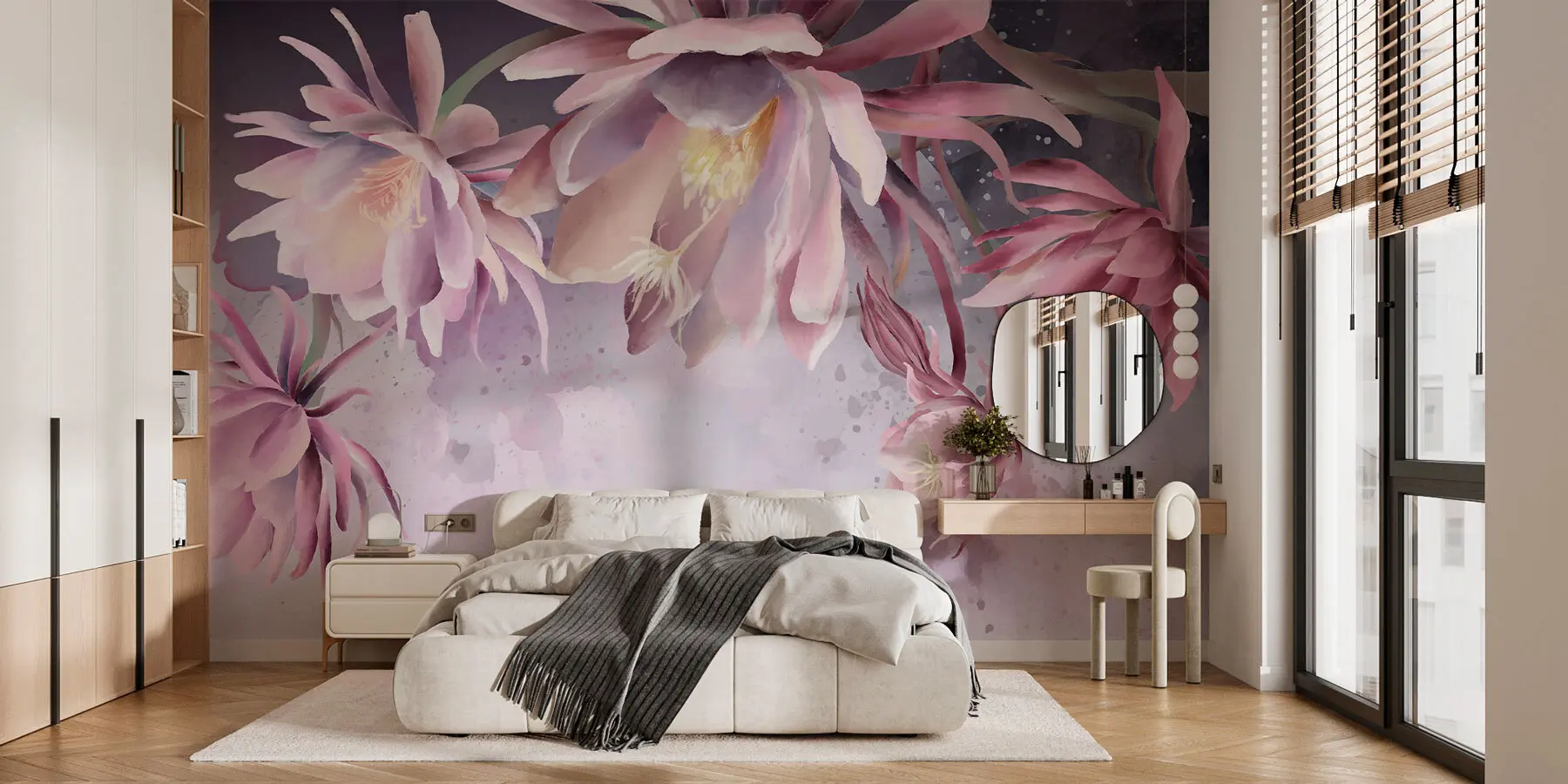 murales de pared Grandes flores de nenúfar sobre un fondo abstracto de acuarela w00387