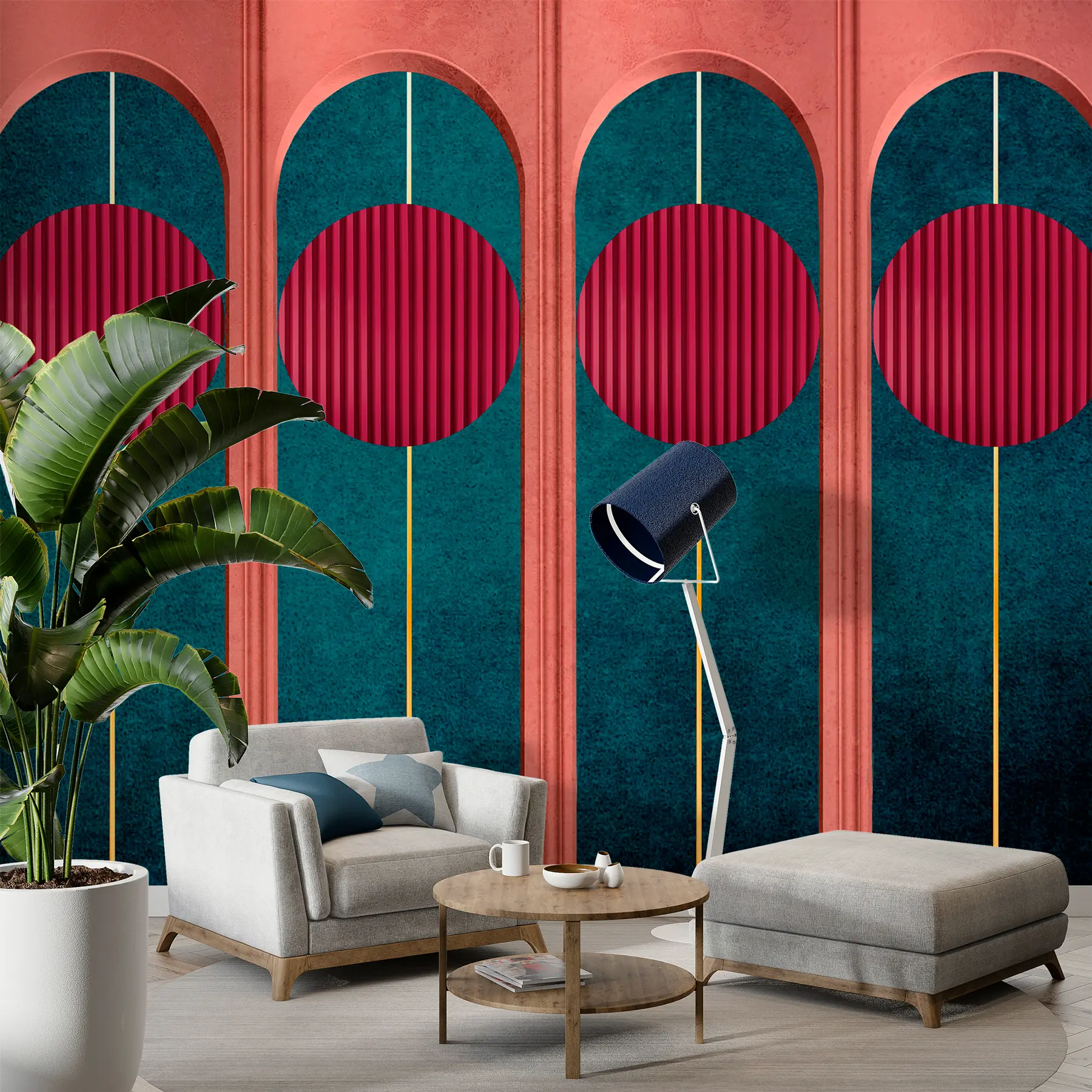 murales de pared Arco de decoración en minimalismo de estilo moderno, elementos texturizados. w00388