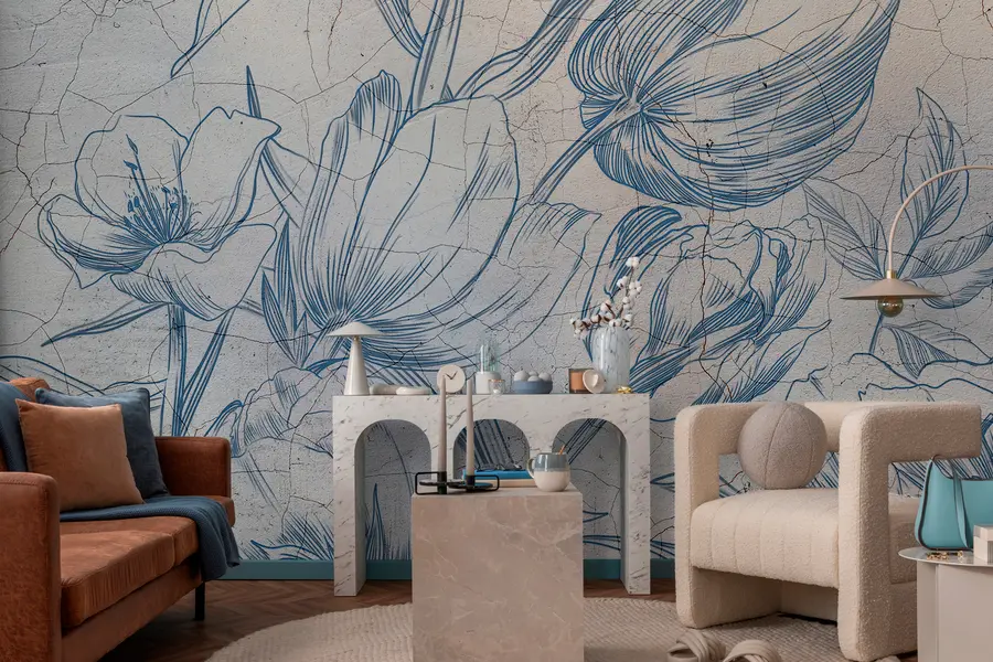 murales de pared Flores gráficas dibujadas en la pared del loft w00391