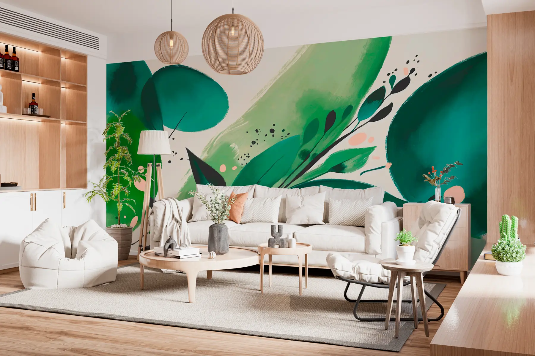 murales de pared Motivos florales y hojas con estampado abstracto, minimalismo w00394