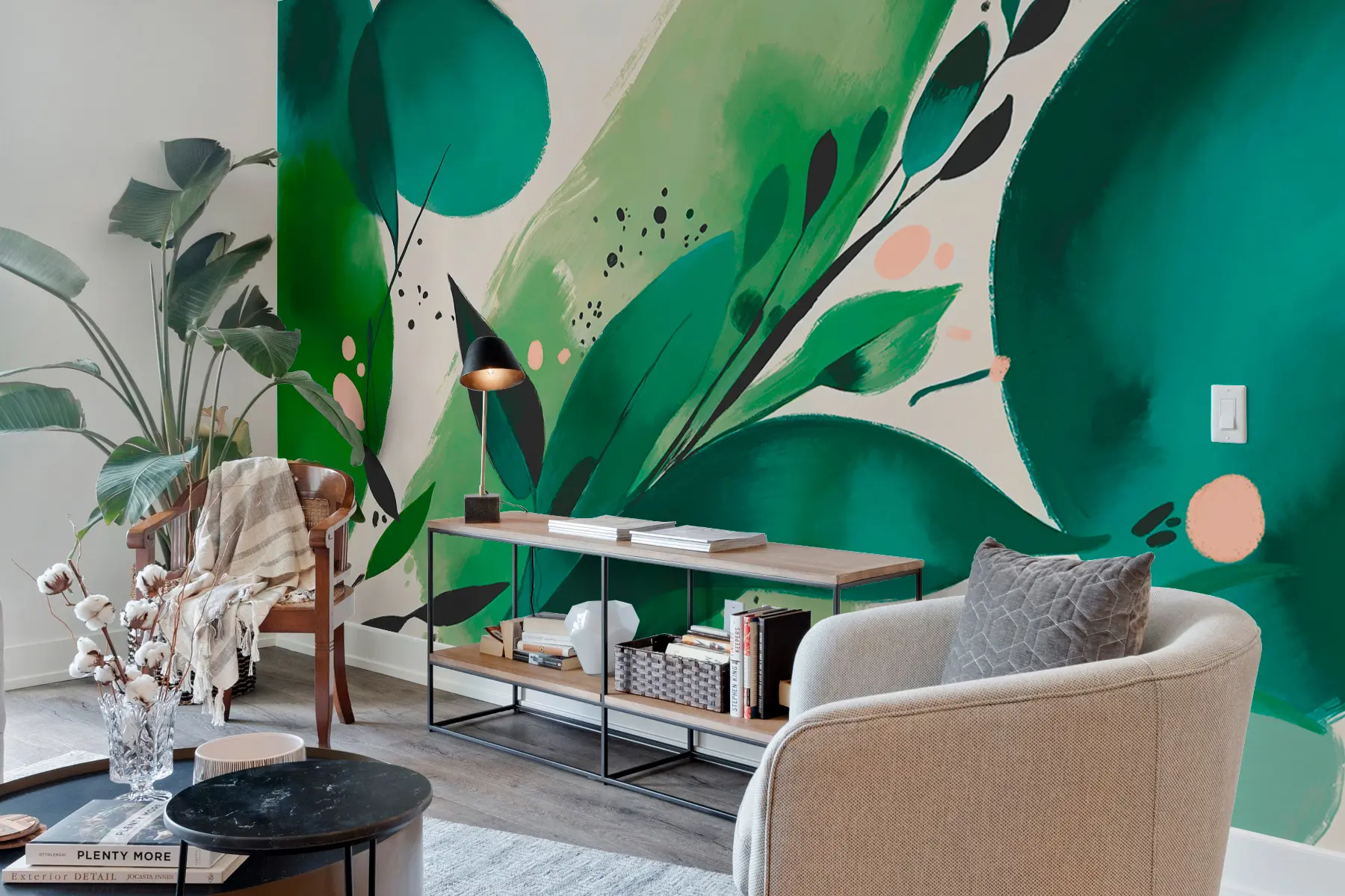 murales de pared Motivos florales y hojas con estampado abstracto, minimalismo w00394