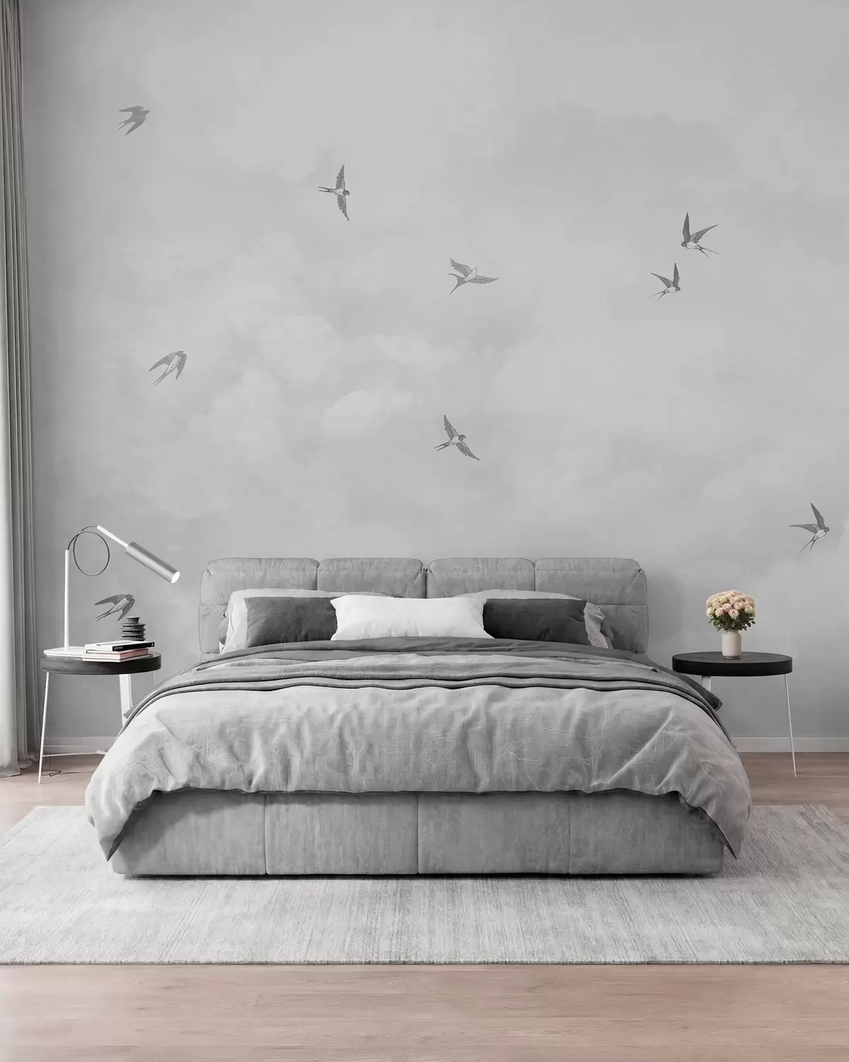 murales de pared Golondrinas en cielo plateado w00526v1