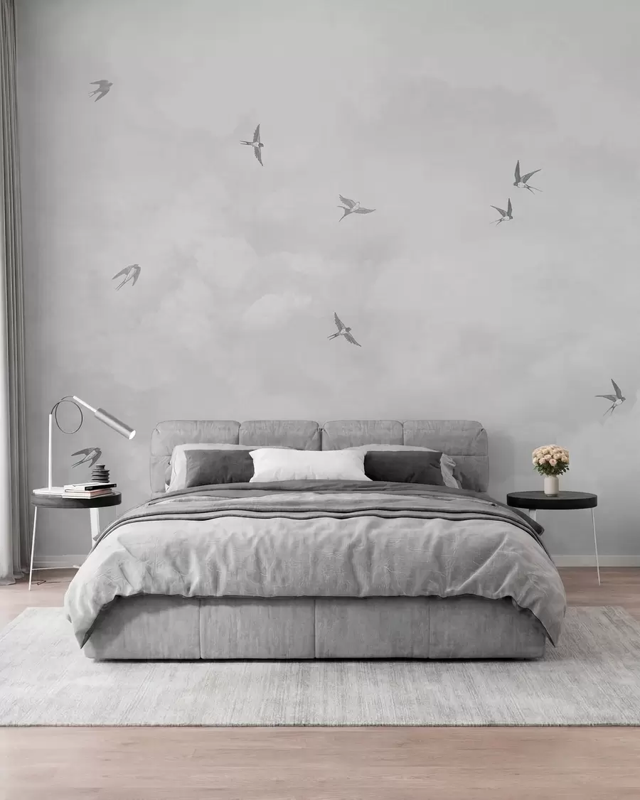 murales de pared Cielo gris con golondrinas w00526v1