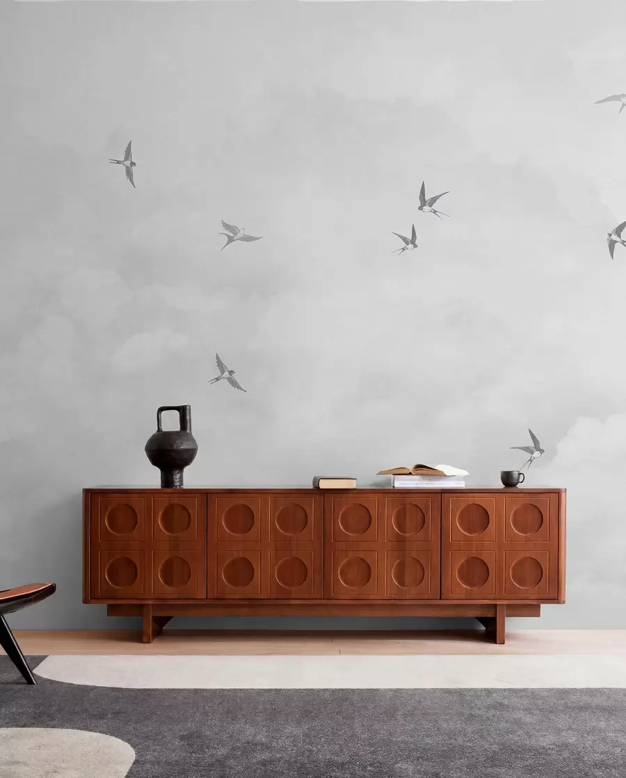 murales de pared Cielo gris con golondrinas w00526v1
