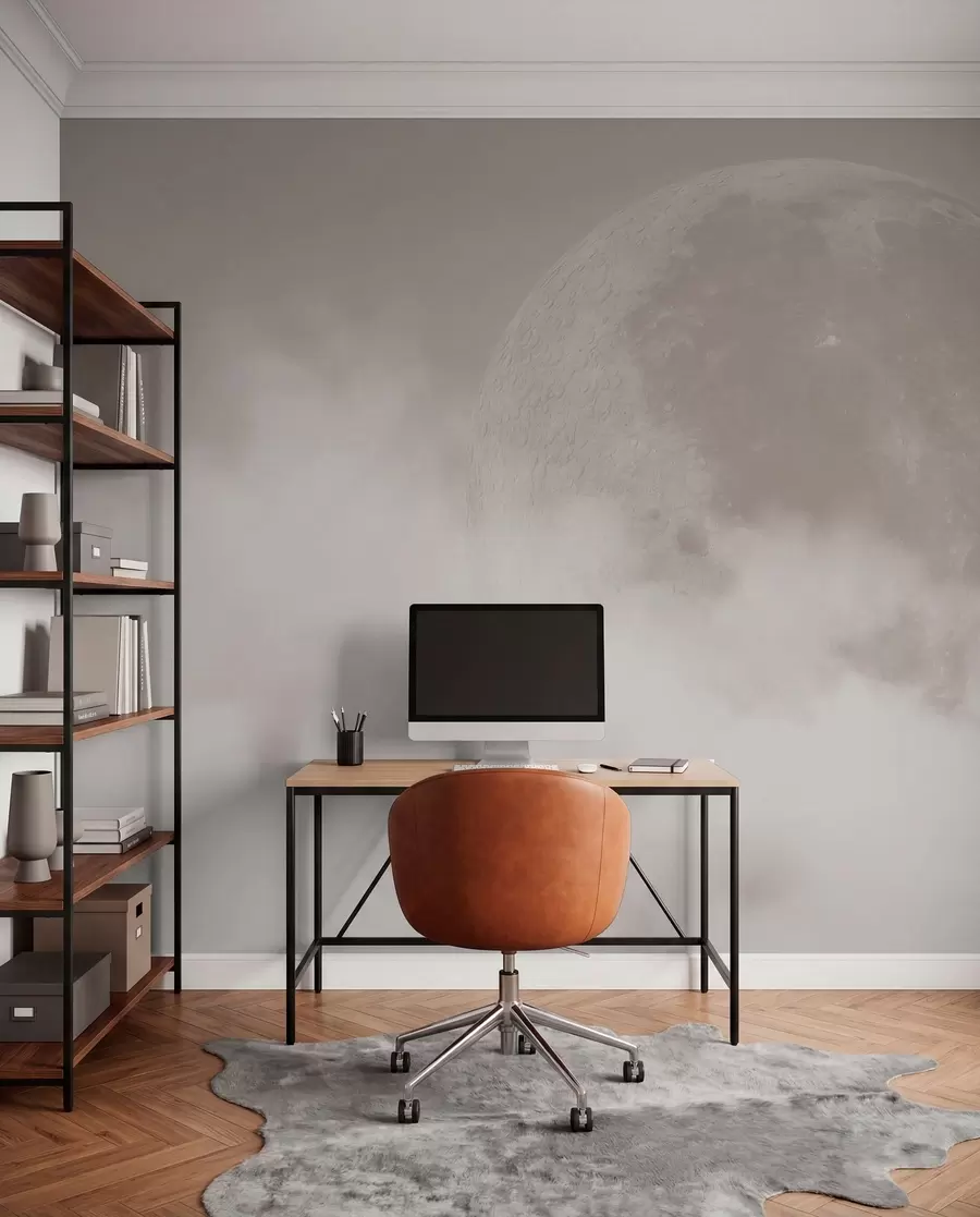 murales de pared Gran luna entre las nubes de color beige estilo loft w00548