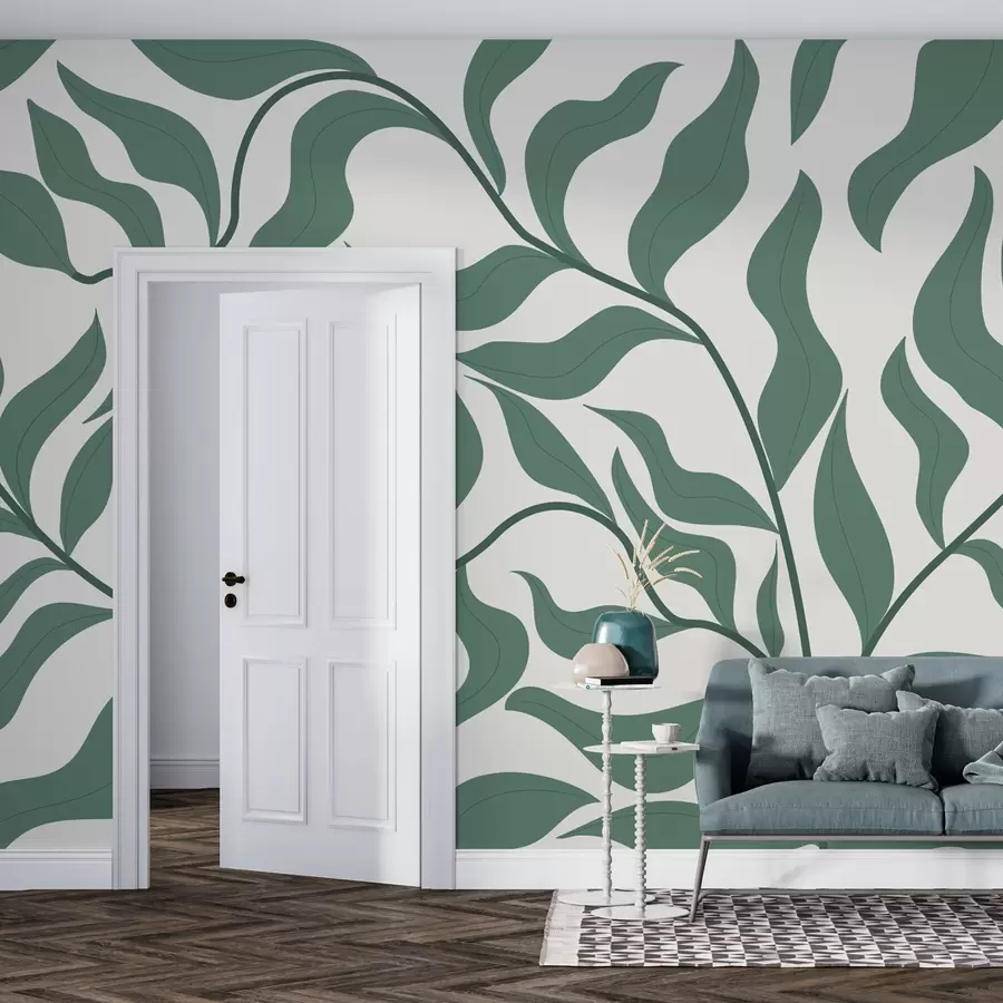 murales de pared Rama con hojas verdes w00629