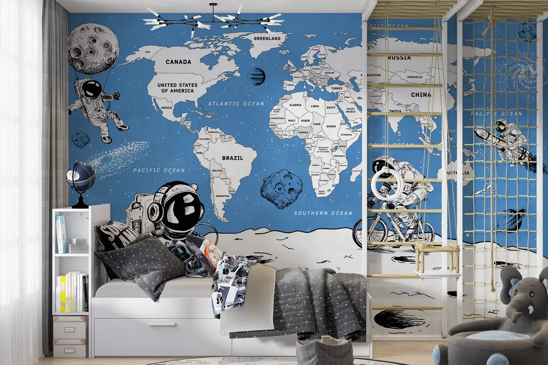murales de pared Mapa mundial de países en estilo espacial. w00473v1