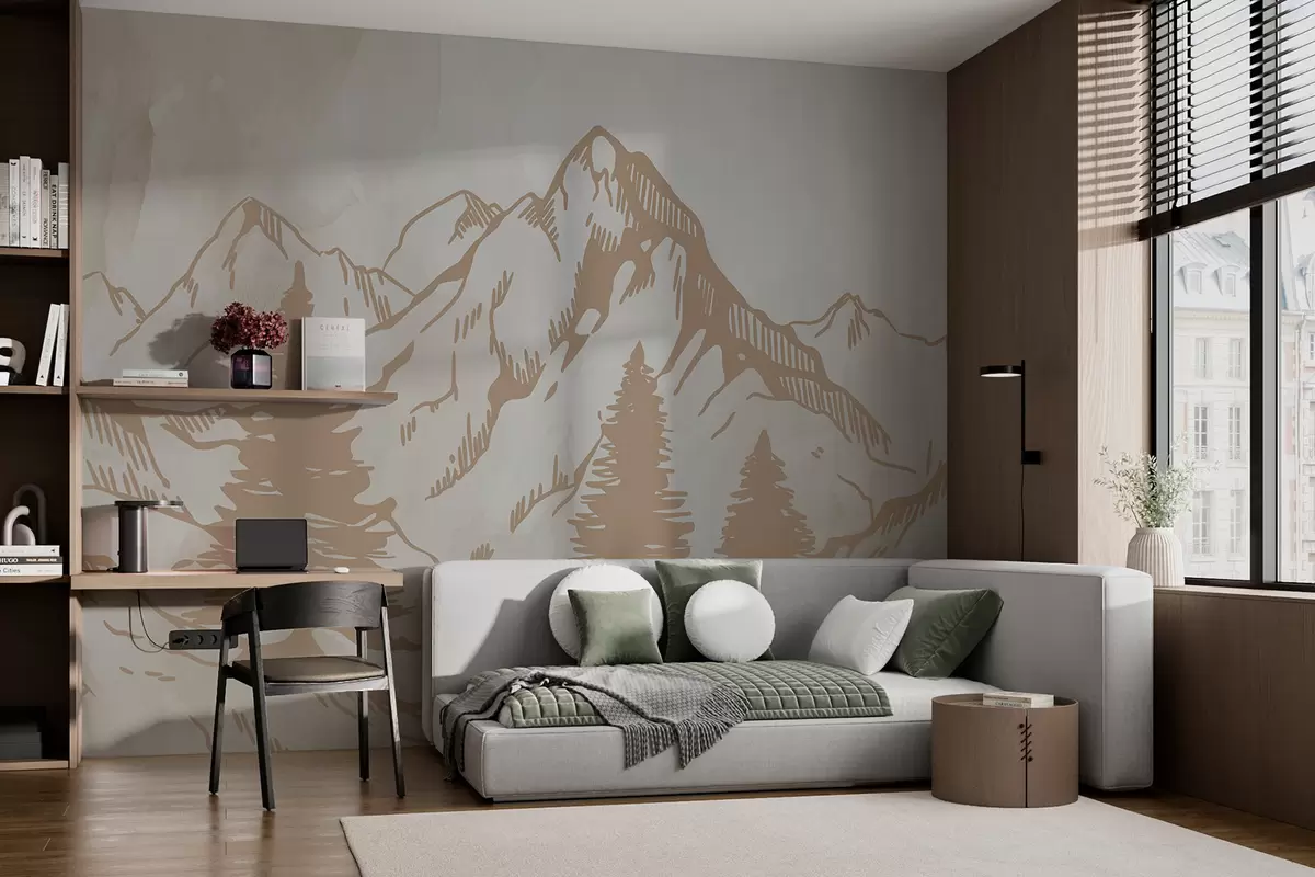 murales de pared Montañas sobre un fondo de papel viejo w00665