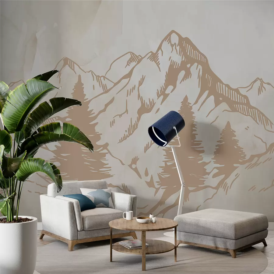 murales de pared Montañas sobre un fondo de papel viejo w00665