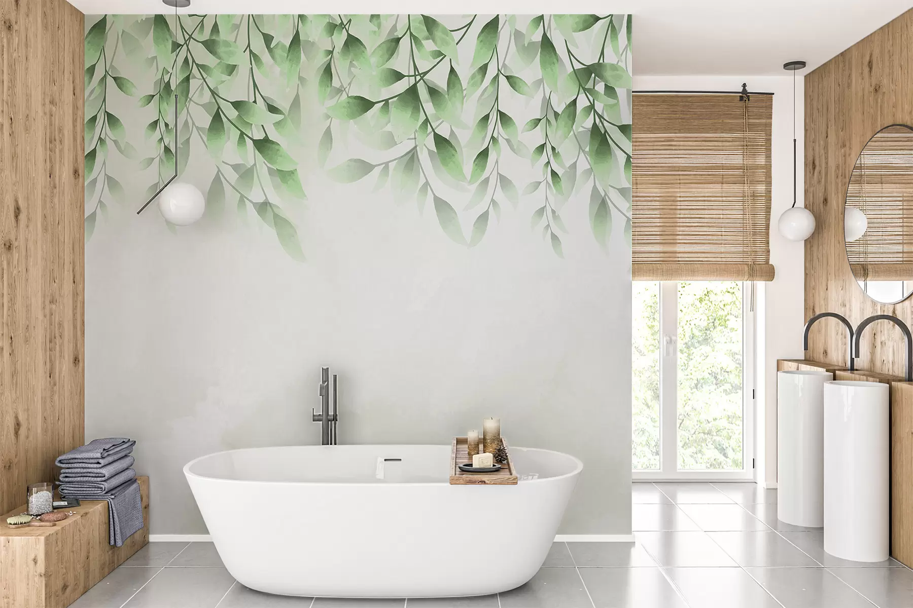 murales de pared Hojas verdes w00772