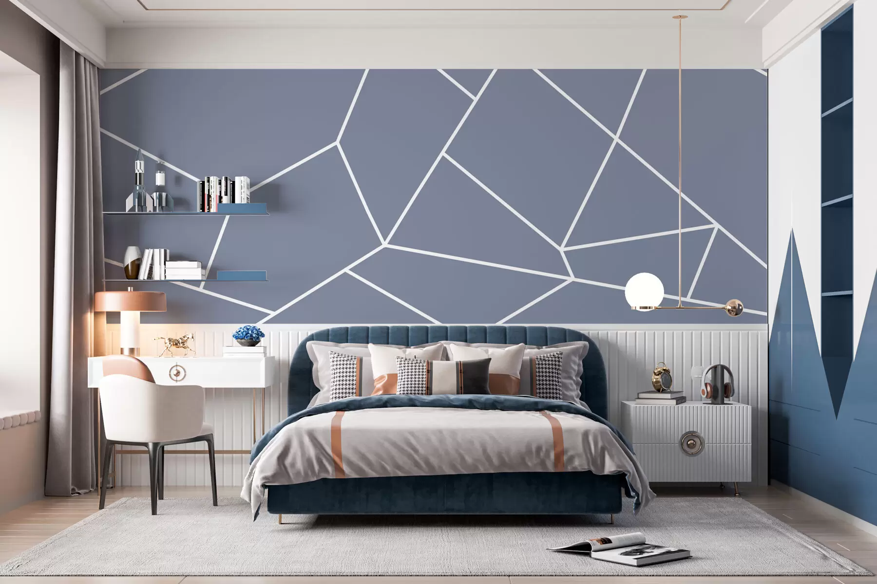 murales de pared Formas geométricas web triángulos color azul. w00827v4