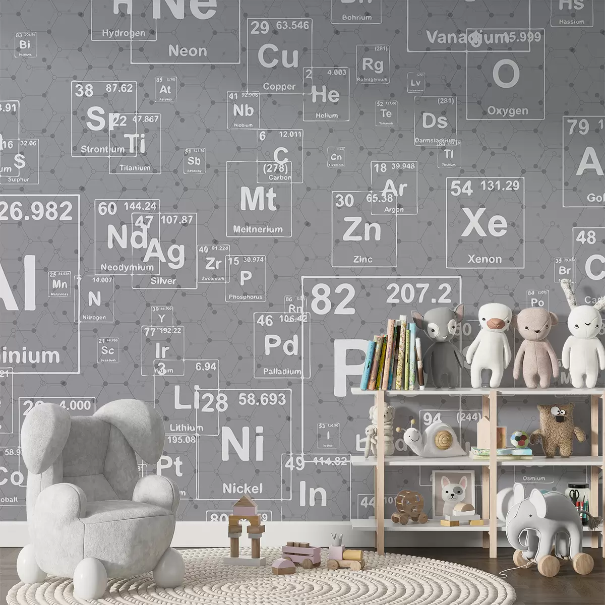 murales de pared Elementos químicos sobre fondo gris w00713