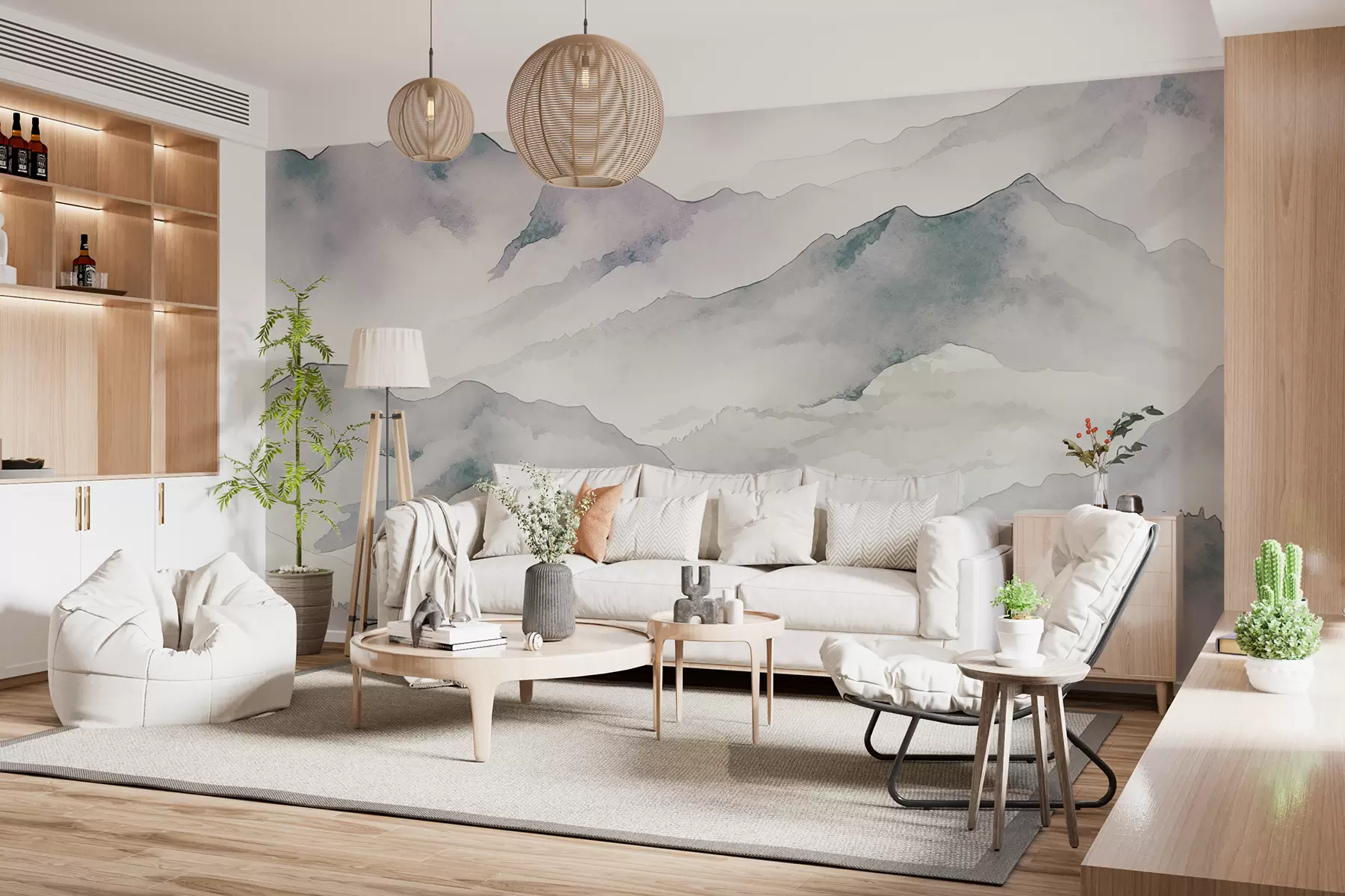 murales de pared Cordilleras acuarela, paisaje, paisaje, azul, gris, color sepia w00840v1