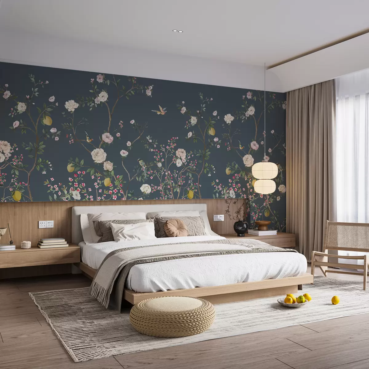 murales de pared Pequeñas ramitas de flores sobre un fondo gris azulado w00852v1