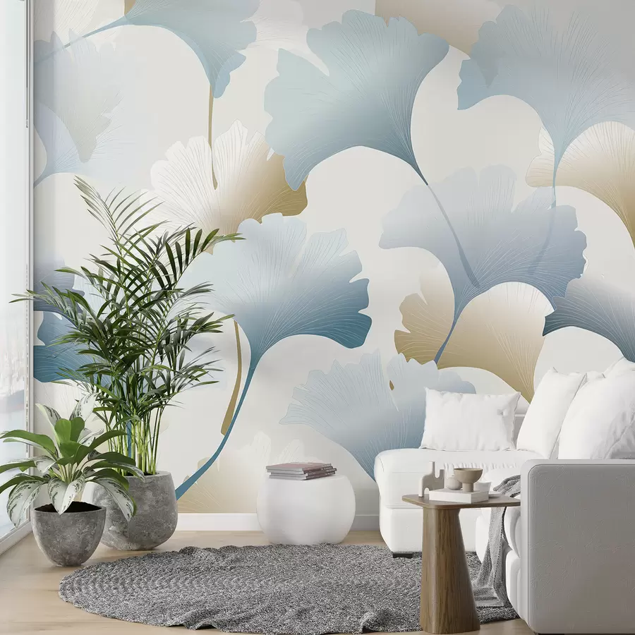 murales de pared Hojas de congo azules y beige. w00877