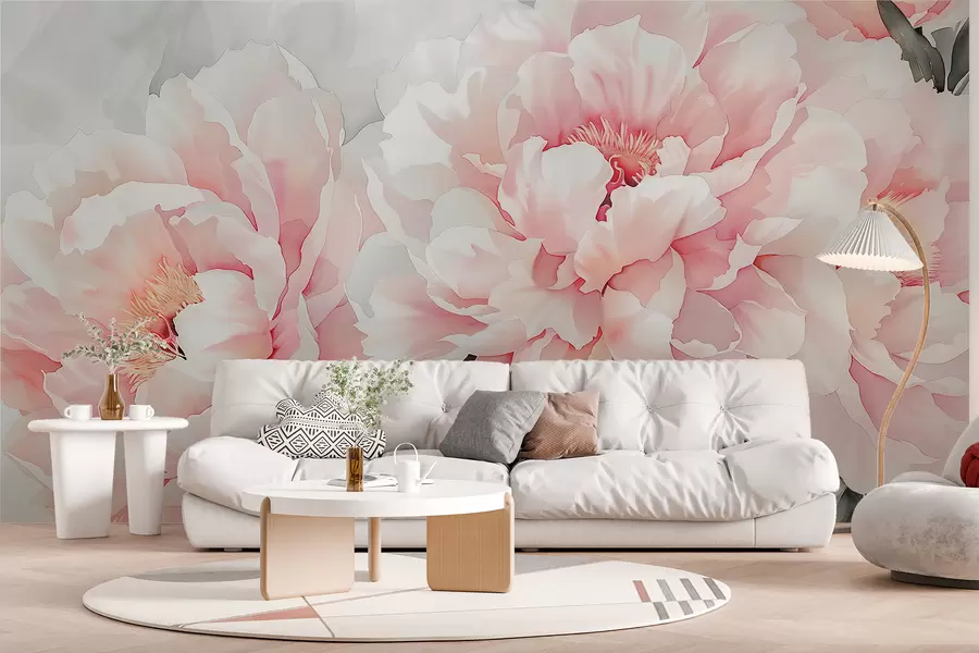 murales de pared Grandes flores rosadas delicadas w00870