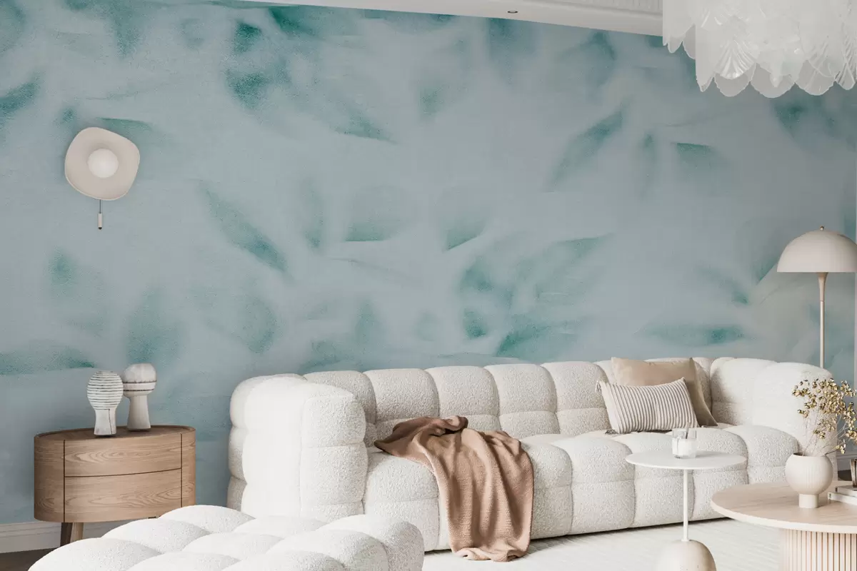 murales de pared Estampados de hojas sobre un fondo azul texturizado w01201v2