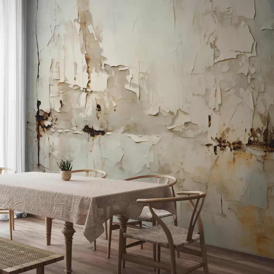 murales de pared Grietas y desgastes de pintura en la pared, color gris azul, beige w01208