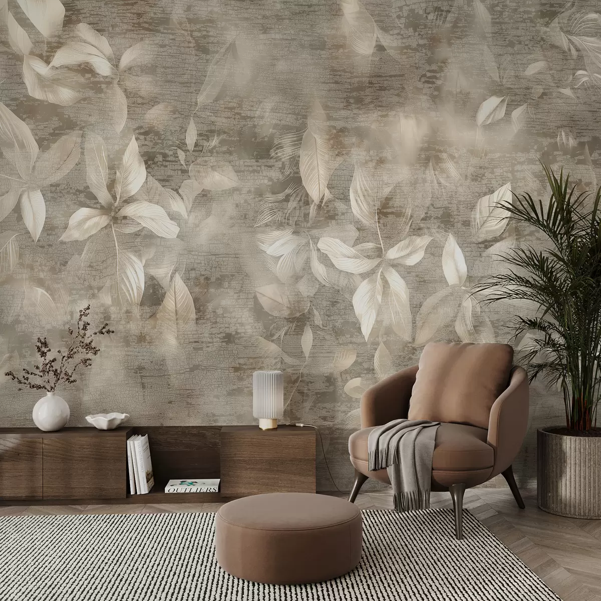 murales de pared Hojas exóticas vintage w00874v1