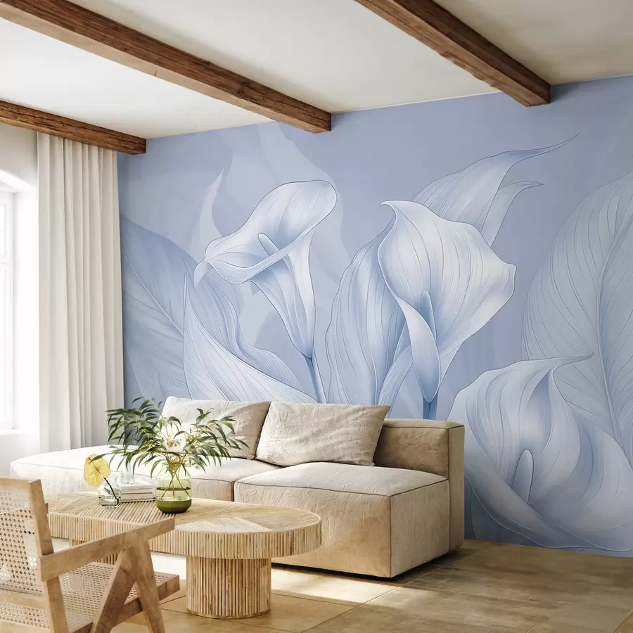 murales de pared flores delicadas en color azul w01195v1