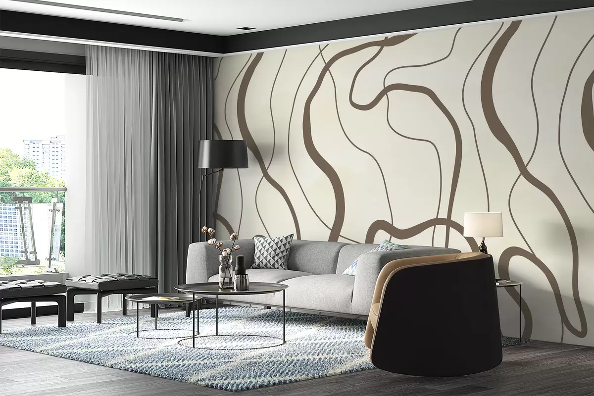 murales de pared líneas abstractas flexibles sobre fondo beige w00932