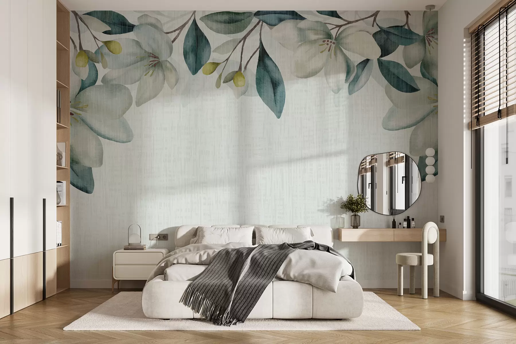 murales de pared Grandes flores de magnolia sobre fondo azul texturizado. w00933v1