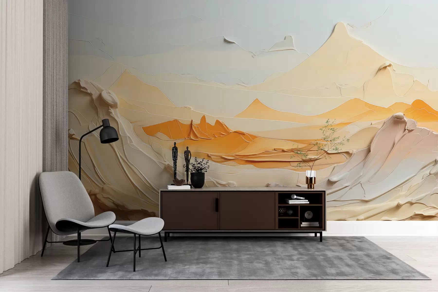 murales de pared Montañas alivio volumétrico abstracción imitación de pintura al óleo, paisaje, color naranja w01259