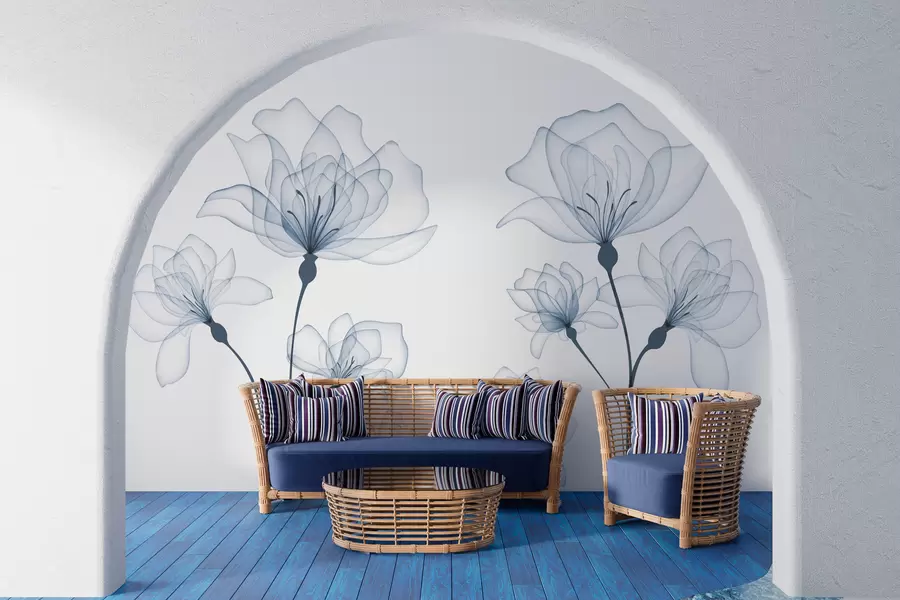 murales de pared Delicadas flores de acuarela azul w00744v1