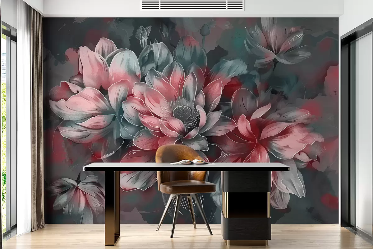 murales de pared Flores en tonos grises. w01292