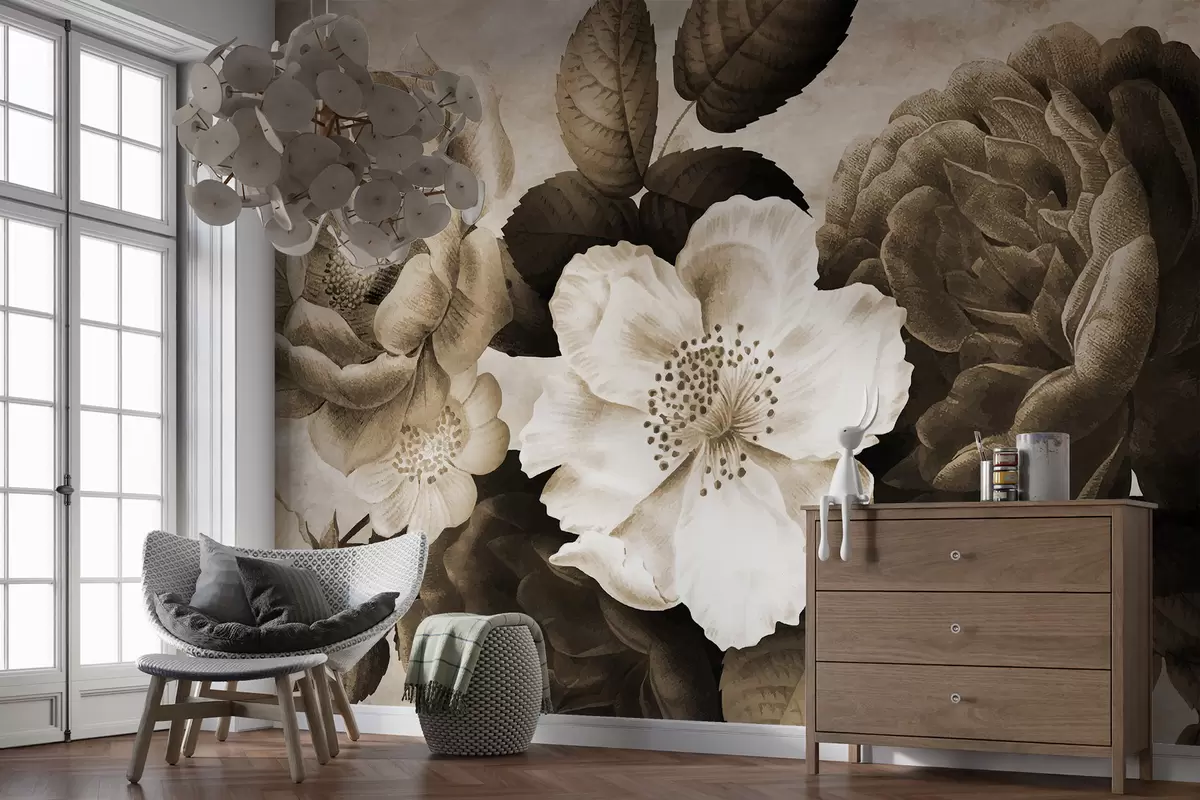 murales de pared Flores en tonos sepia w01294