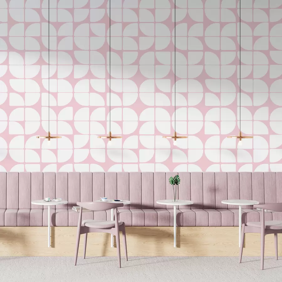 murales de pared Papel pintado geométrico estilo bauhaus tendencia retro color rosa w07907v1