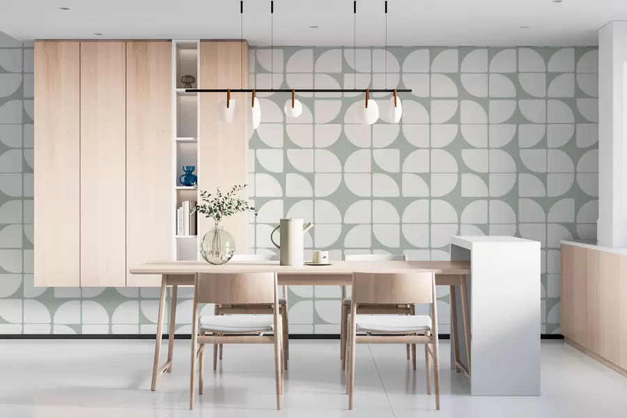 murales de pared Papel pintado geométrico estilo bauhaus tendencia retro en color verde oscuro w07907v2