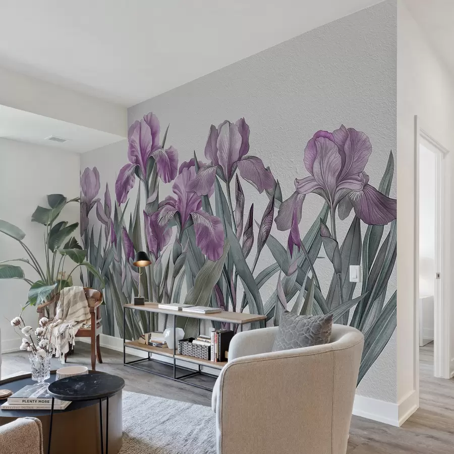 murales de pared Grandes lirios rosados pintados sobre un muro de hormigón blanco w07949v1