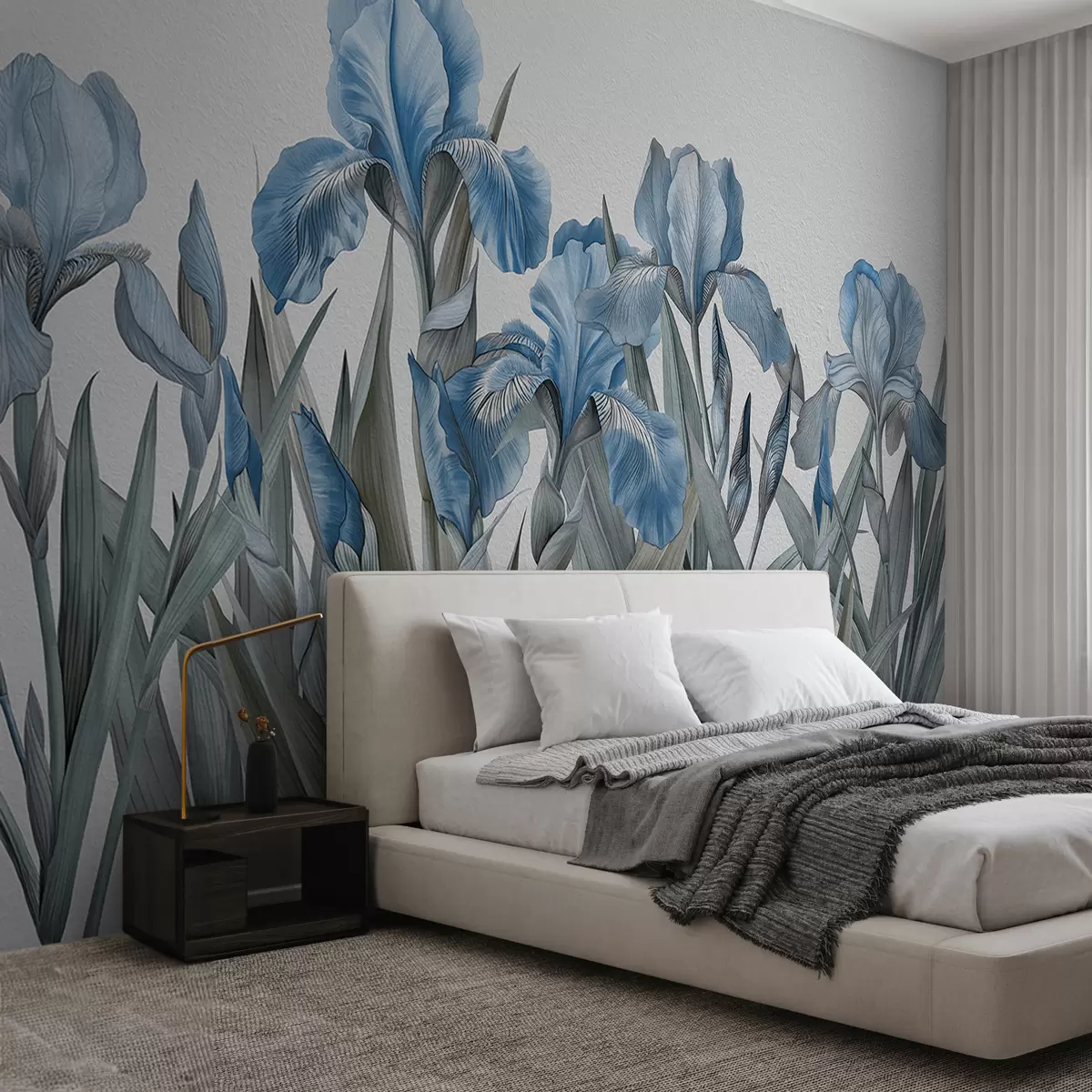 murales de pared Grandes lirios azules pintados sobre un muro de hormigón blanco w07949v4