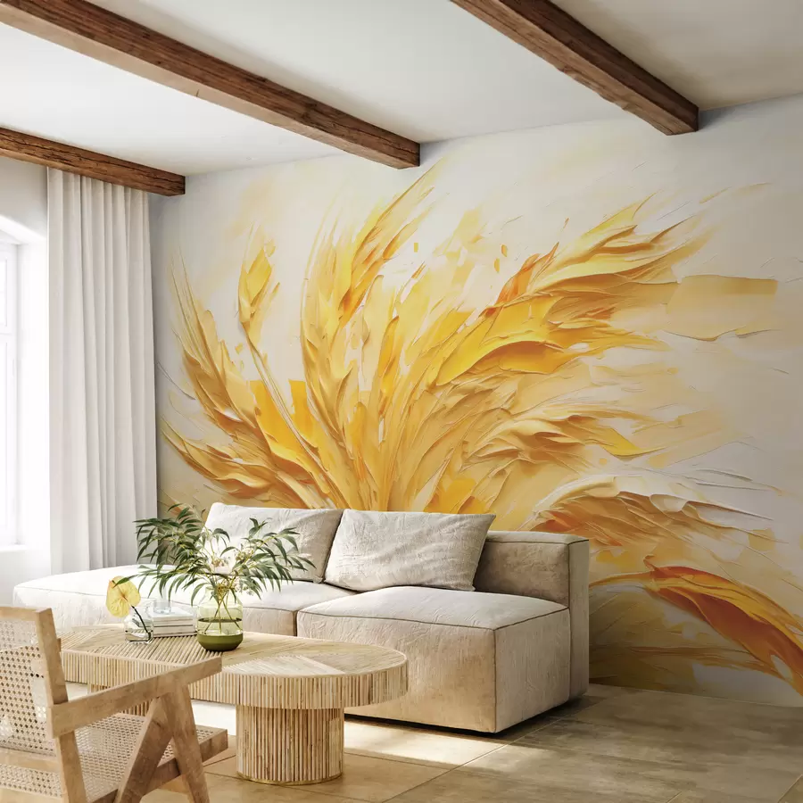 murales de pared Cuadro abstracto de trigo con grandes trazos, color amarillo. w07963