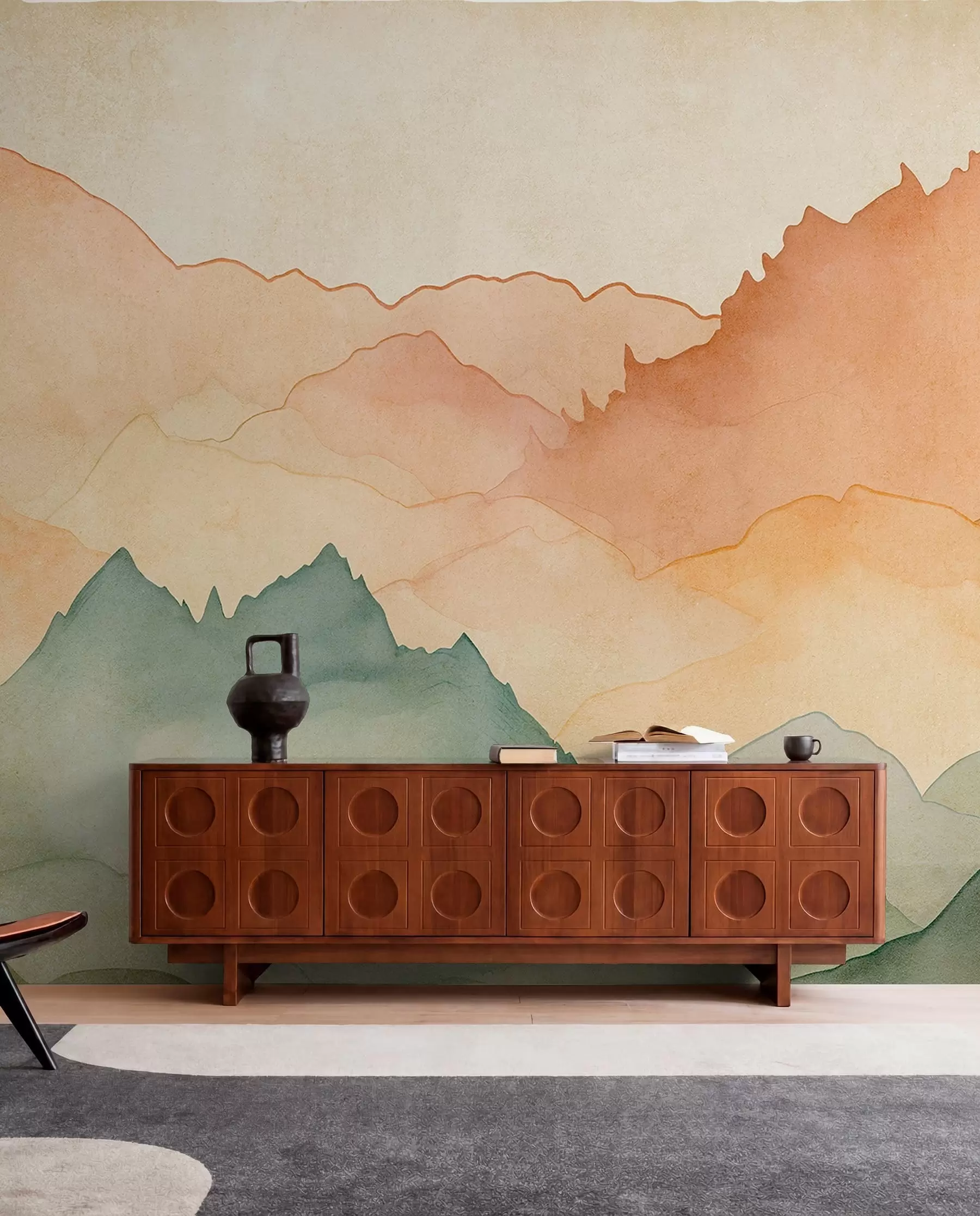 murales de pared Cordilleras, acuarela vintage, color rosa, azul y amarillo w07965
